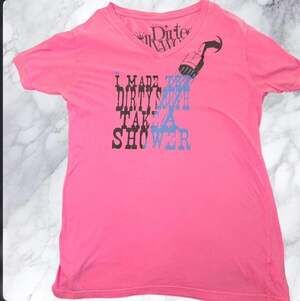 Y2K Dirty Hollywood Pink Graphic Tee Sunset Strip Edgy Slogan Shirt Medium